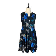 City Chic Midi Dress Fit Flare V-neck Black Blue Green Floral Women’s Size 16