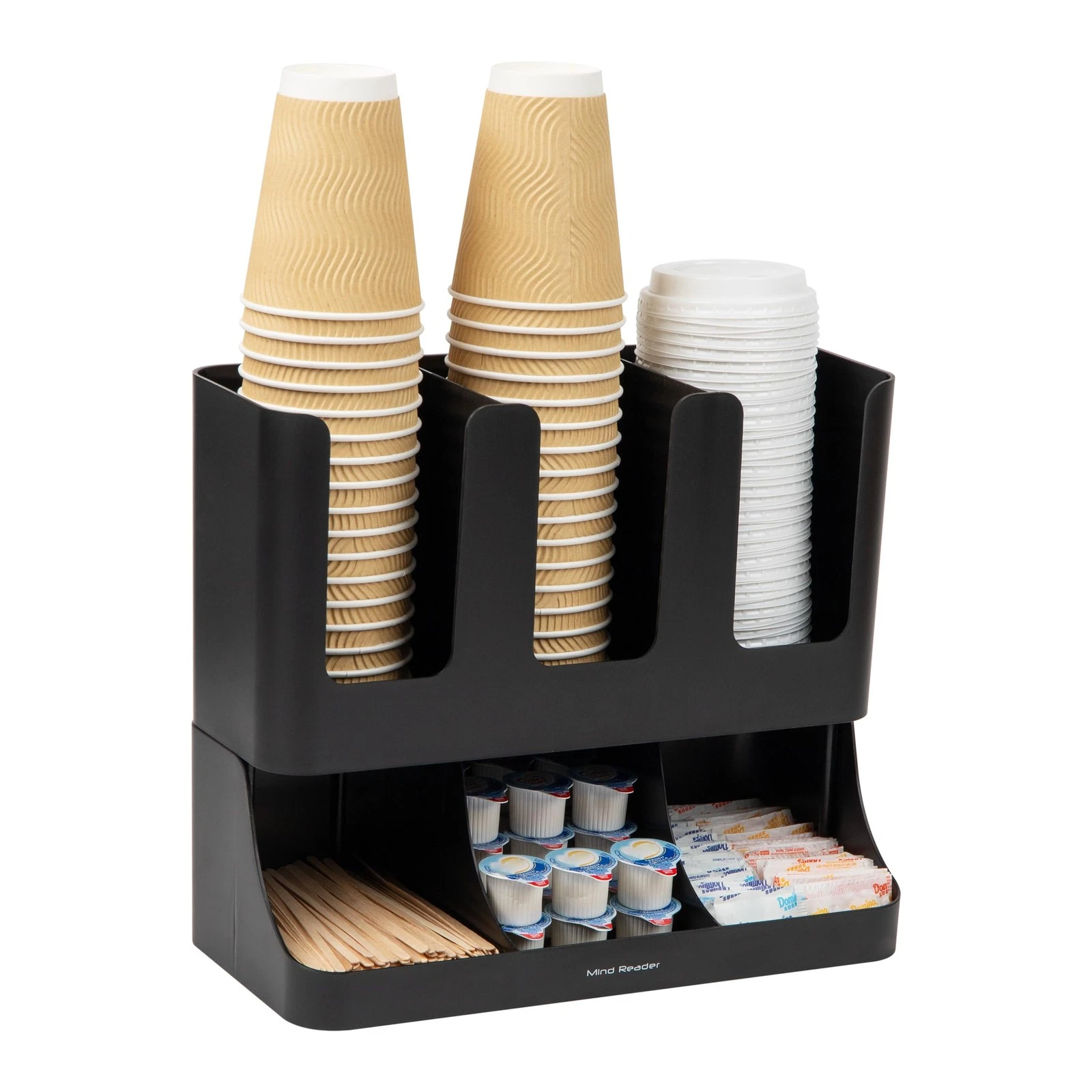 Cup and Condiment Station, 13 Inch Countertop Coffee Bar Organizer with 6 Com...