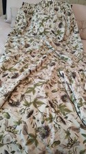 M & S Pair Fully Lined Green Botanical Pencil Pleat Curtains Approx 80"W x 86" D