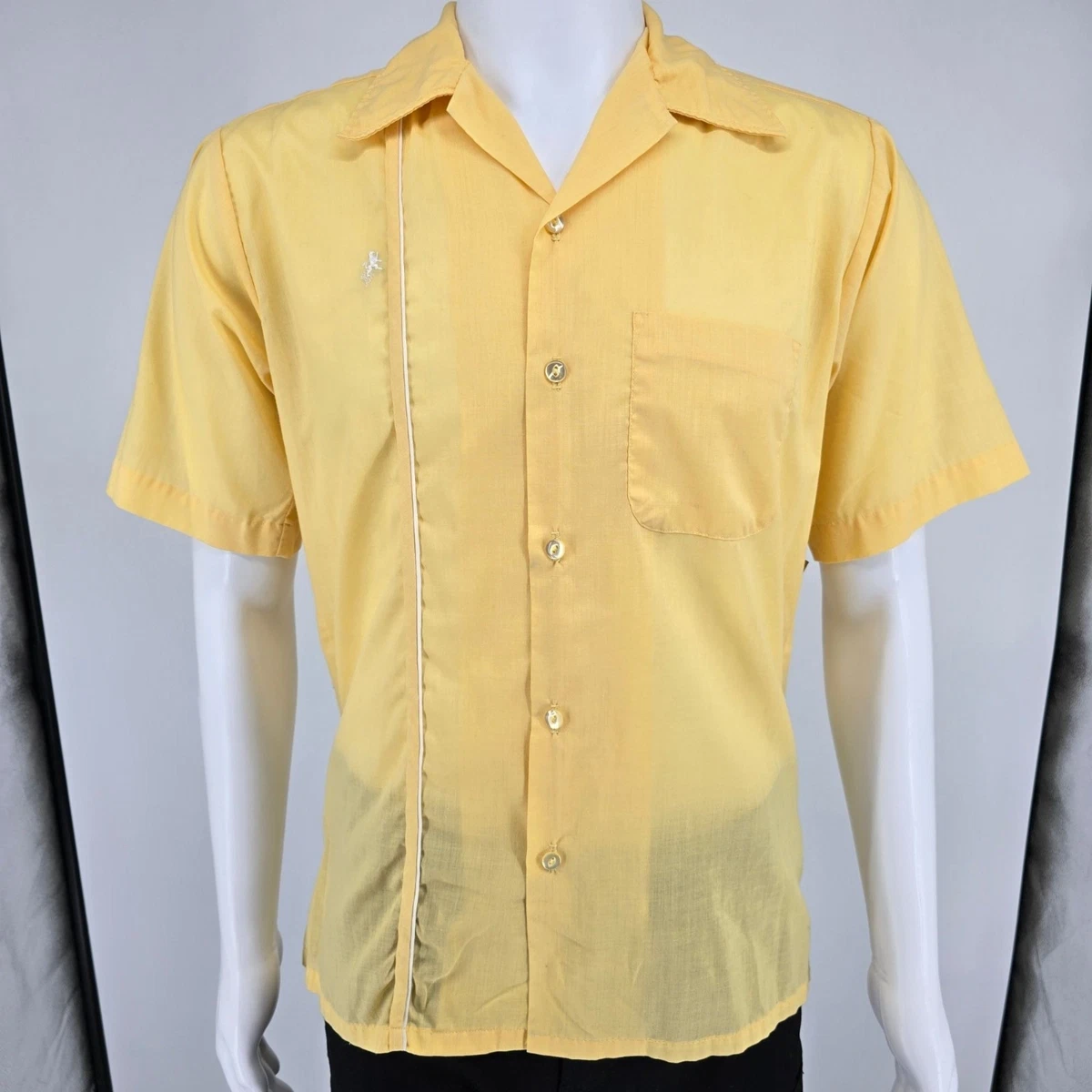Vintage 1960s Super Spire California Yellow Camp Collar Bowling