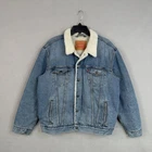 Levis Jacket Mens Large Sherpa Trucker Blue Denim Faux Fur Lined Western Cowboy