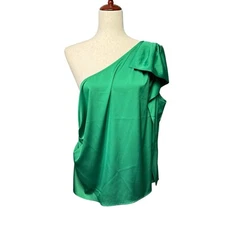 INC International Concepts Womens XL Ruffled One-Shoulder Smocked Top Green NWT