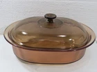 Vintage Visionware Visions Corning Ware Oval Casserole Pyrex with Lid AMBER 4L