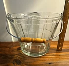 Vintage Anchor Hocking Marked Clear Glass Ice Bucket w/Wood Grip