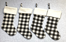 Classic Buffalo Plaid Christmas Stocking Set of 4 Cream  Black