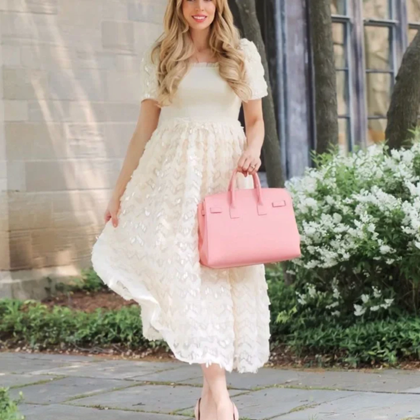 OFF WHITE Ivy City Co. Abito taglia XL avorio bianco sporco paillettes fumè impreziosito nuvola nove