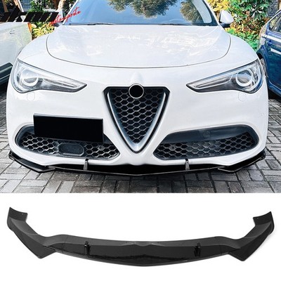 Fits 17-26 Alfa Romeo Stelvio IKON Style Front Bumper Lip Gloss Black ABS 3PCS