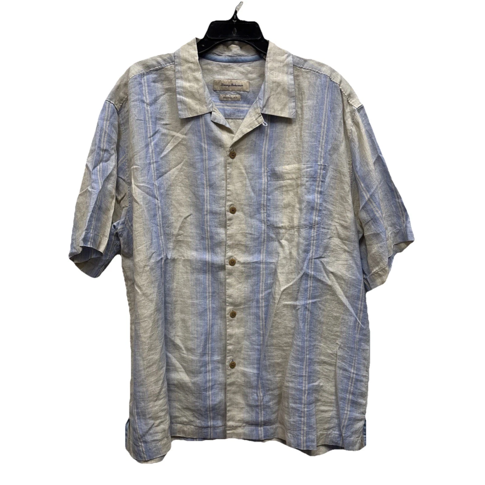 Tommy Bahama Shirt Men Original Fit Short Sleeve Button Up XL Linen Pocket Logo