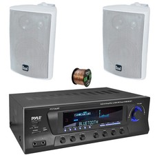 Pyle Home Theater Bluetooth Amplifier, 2x 4" 200W Indoor/Outdoor White Speakers