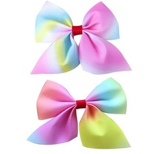 Rainbow Hair Bows Little Girls Grosgrain Alligator Clips Non-Slip 2 PCS