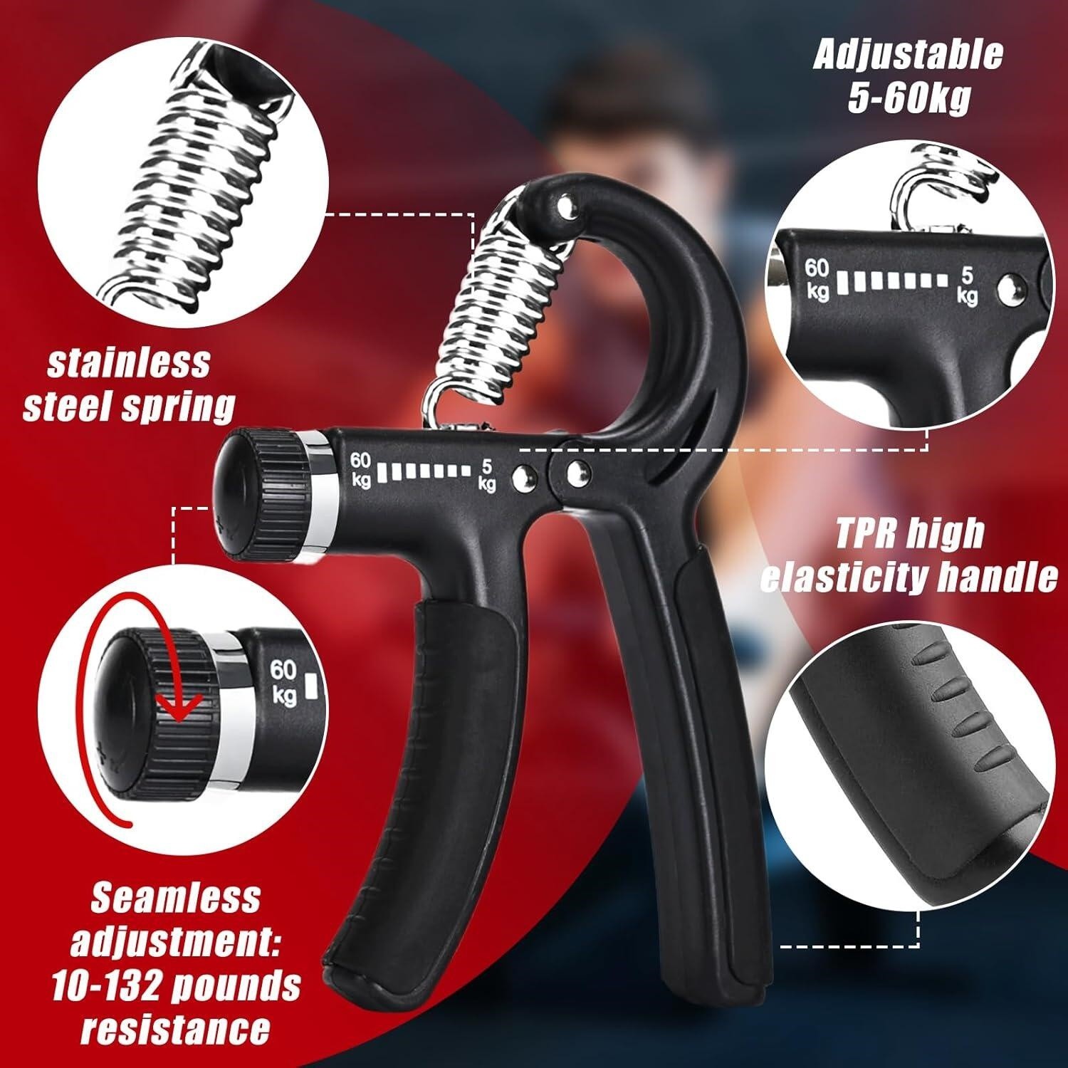 5-Pack Adjustable Hand Grip Strengthener Forearm Trainer Kit