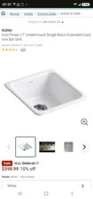 Kohler Iron/Tones K-6584-0 17in Undermount Single Bowl Cast Iron Sink White