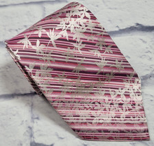 Paul Fredrick Silk Tie Pink Gray White Floral Stripes Men Necktie 57 x 3.5