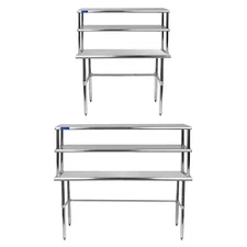 Stainless Steel Open Base Table | Wide Double Tier Overshelf | Metal Kitchen