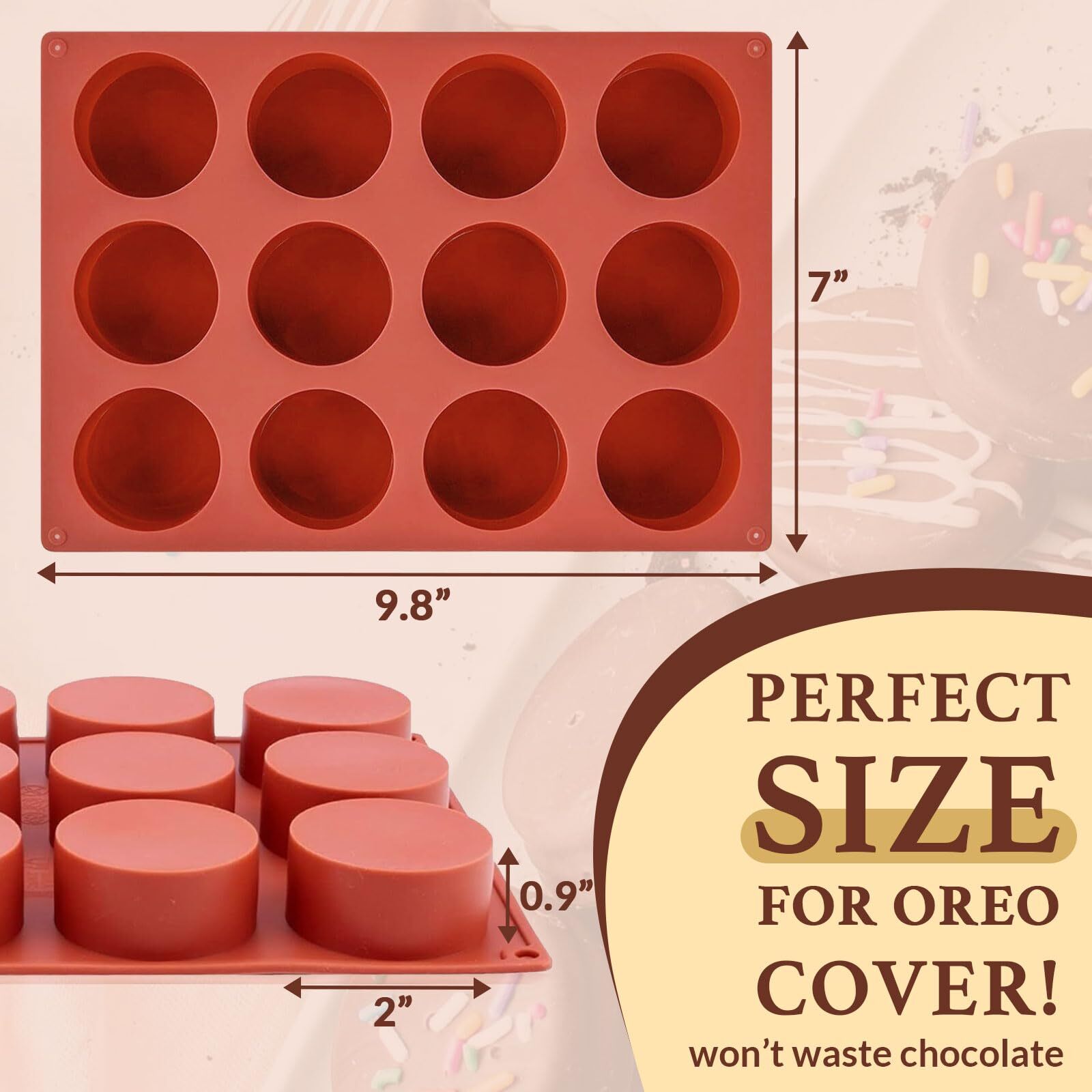 Oreo Silicone Molds 2 PCS, 12-Cavity 2.1" Round Cylinder Chocolate Covered Oreos