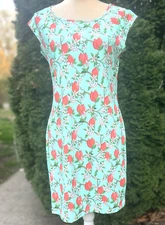Jean-Pierre Klifa Paris Green w/Fruit & Flower Print Stretch Dress Size M Women