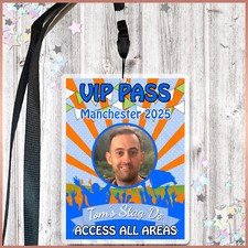 Personalised FESTIVAL STAG DO Birthday Party VIP Pass Lanyard + Photo Card Badge