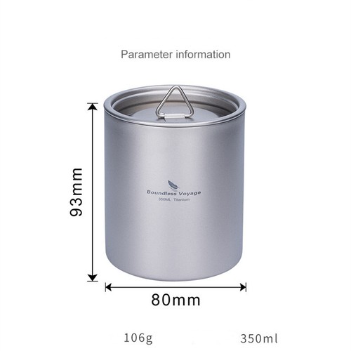 Tazza da tè 350 ml doppia parete in titanio con coperchio tazza acqua caffè esterno interno - Foto 9 di 11