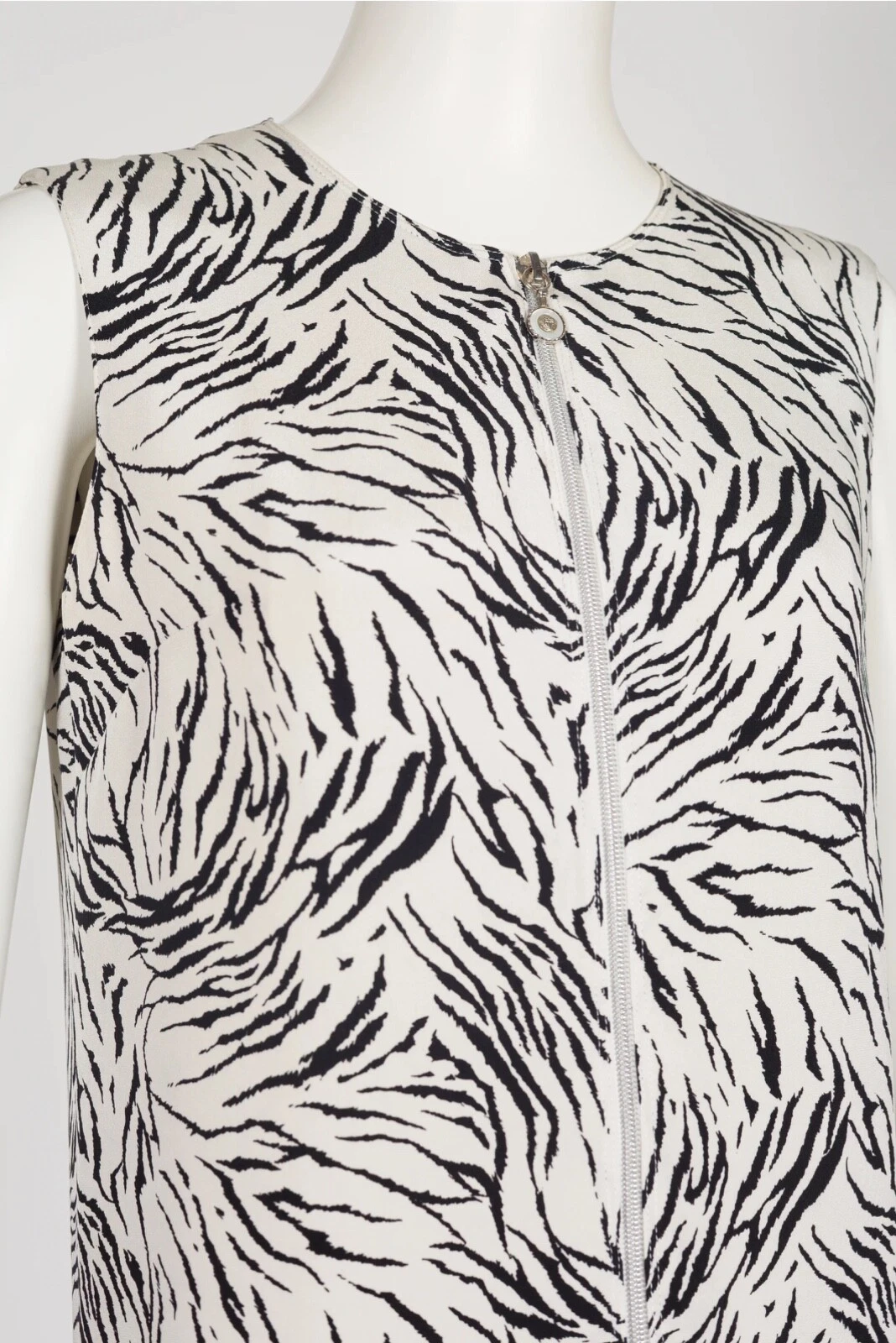 Abito Gianni Versace 1996 S S Vintage Zebra Stripe Bianco Seta Crepe Cambio S M