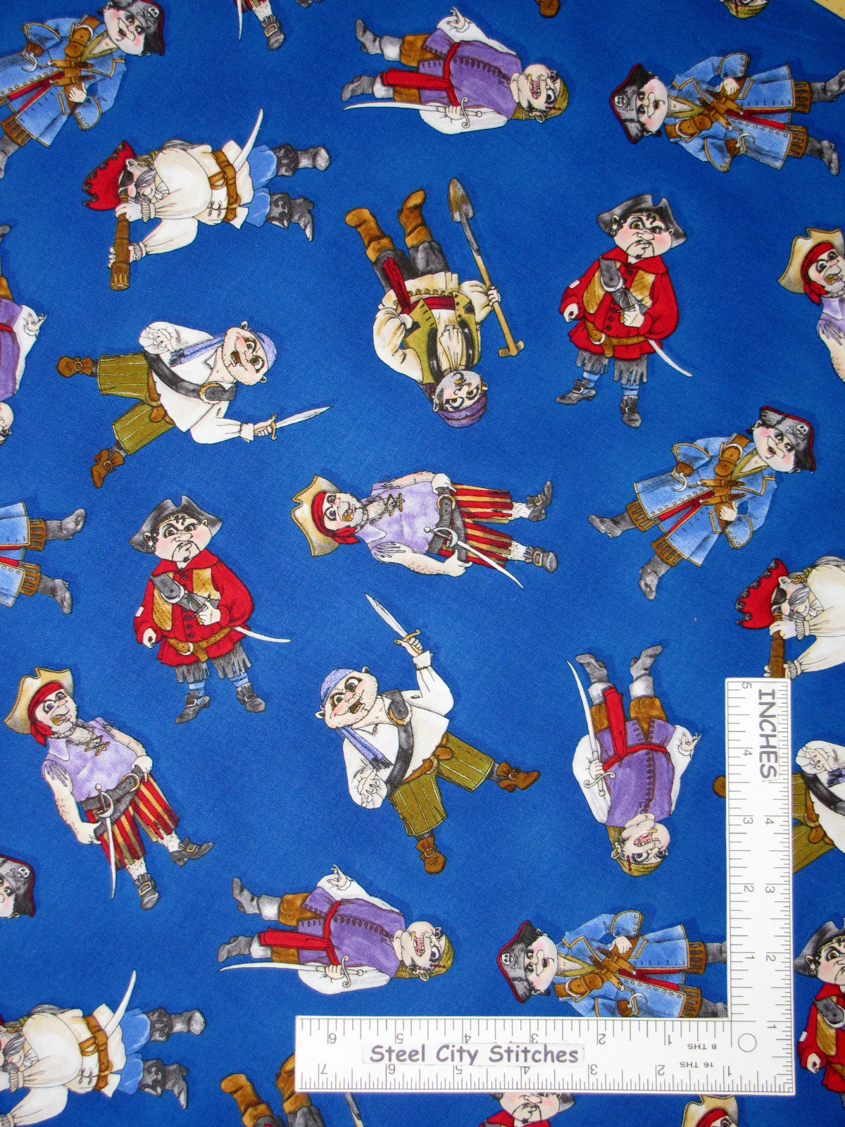 Pirates Hook Blue Patrick Lose Cotton Fabric Timeless Treasures C2404 By Yard