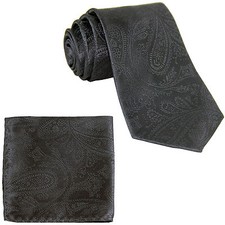 New Men's Polyester Woven Neck Tie necktie  hankie set paisley dark gray prom