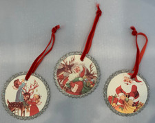 Vintage looking cardboard Christmas ornaments Santa Rudolph New