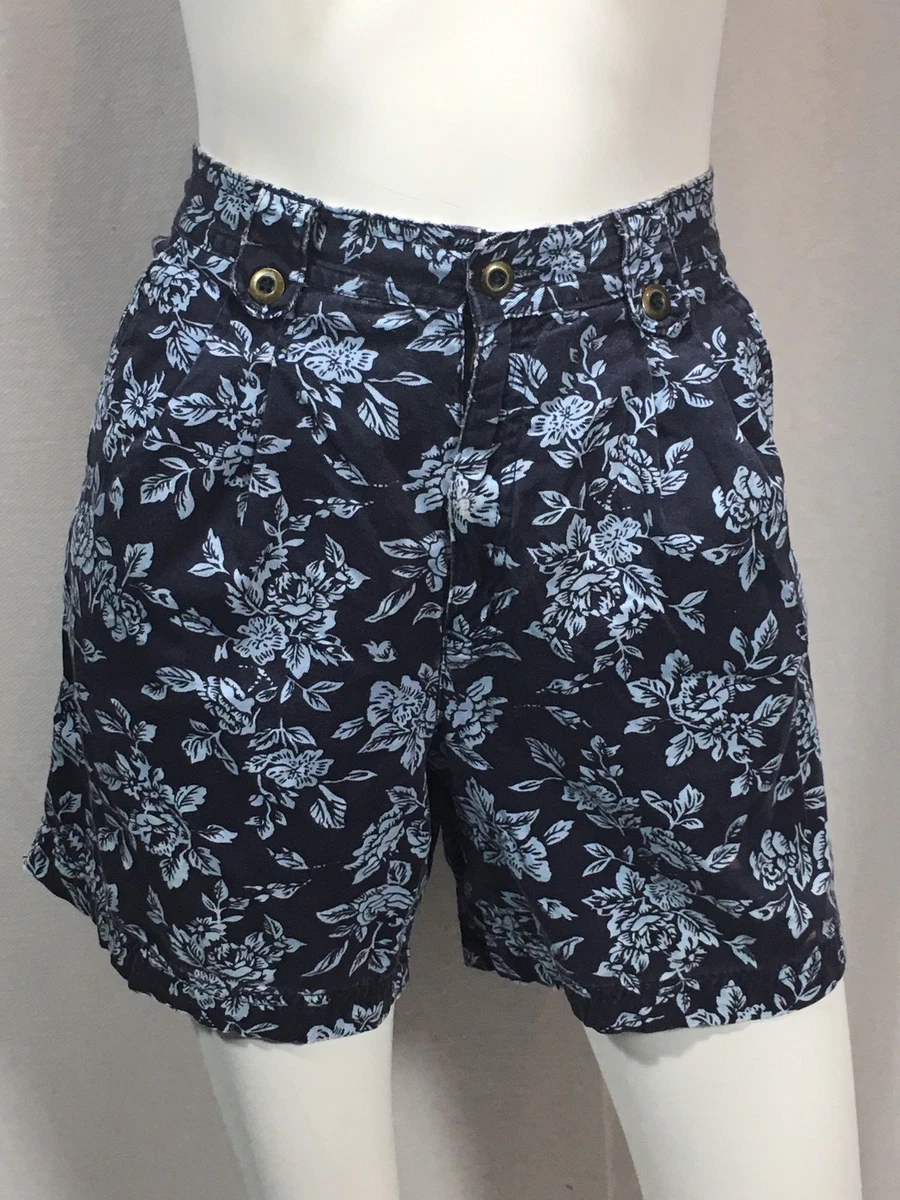 High Waisted Size 6 Jean Shorts Blue Floral Women White Stag Roses
