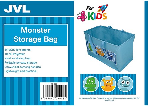 JVL Boy Kids Monsters Face Design Folding Toy Storage Bag with Handles, polyeste - Picture 2 of 2