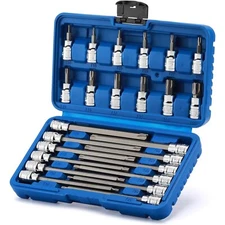 24PCS 3/8" Drive Torx Bit Socket Set Extra Long Star Bit Sockets Cr-V T10-T50