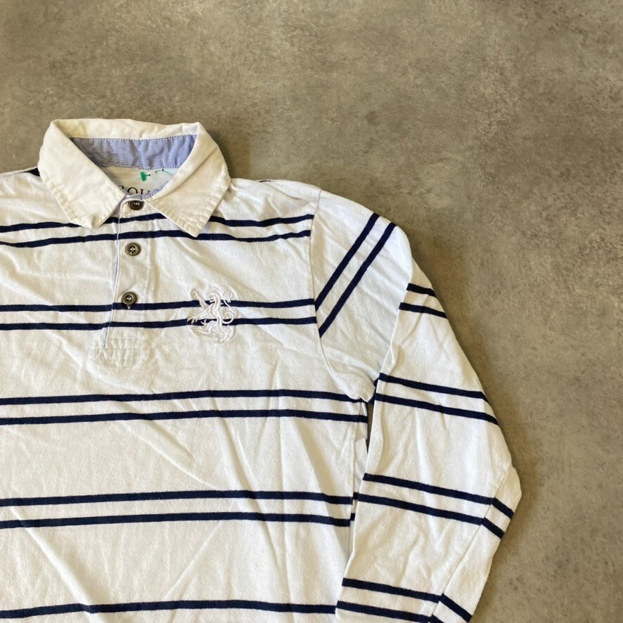 Vintage Rugby Polo Shirt Kids Medium USA Y2K Striped Top, White image 2