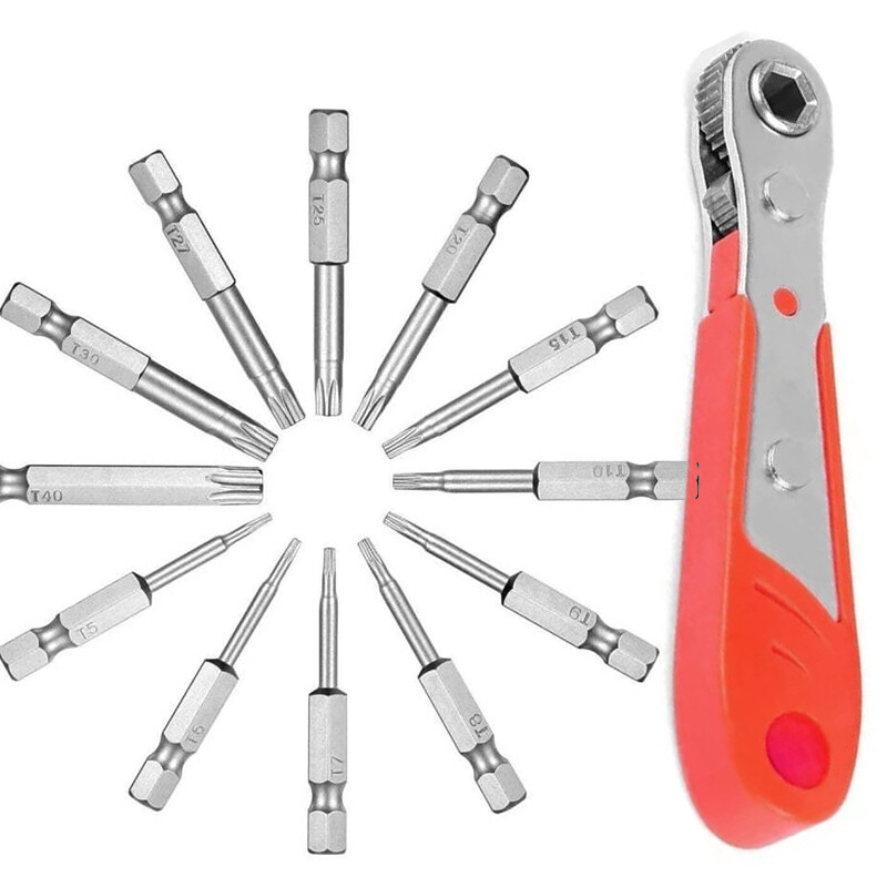 Impact Torx Bit Set with Tamper-Proof Security Bits & Ratchet Handle