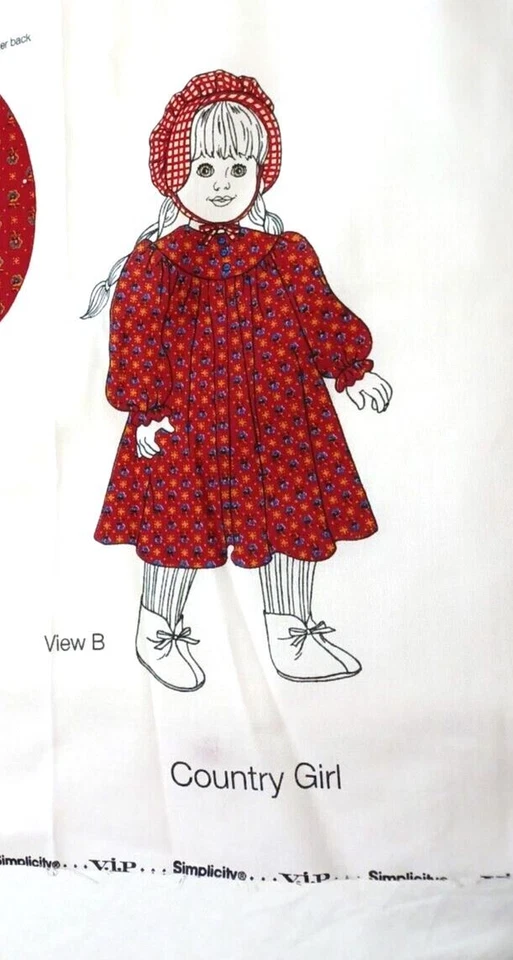 18” Doll Clothes Country Girl Pattern Panel Craft Cranston Simplicity 2 VTG NOS - Image 2 of 4
