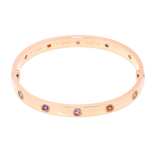 Cartier Love Bracelet Multi Stone Bangle 18k Pink Gold 750 Size17 Ebay