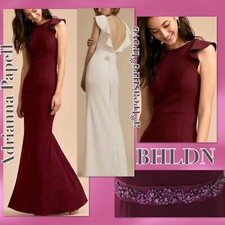 NWT Adrianna Papell x BHLDN ELIOT 10 Med Red Cabernet Belted Ruffle Back Prom