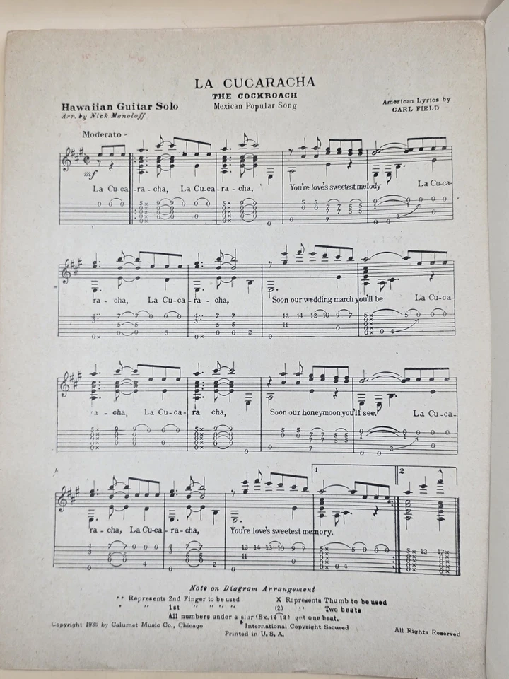 La Cucaracha - Partituras - La canción de la cucaracha mexicana - Tiny Hill - 1935 - De colección Foto 2 de 4