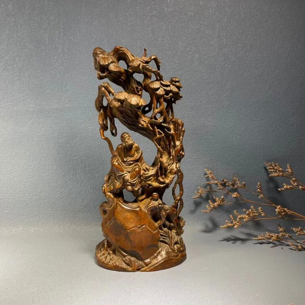 Chinese Antique Boxwood Carved Exquisite Damo Figure Statue Sculpture Art Pine