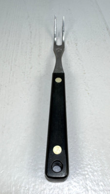 Vintage Flint Arrowhead Stainless Solid Blade Meat Fork Black Handle USA