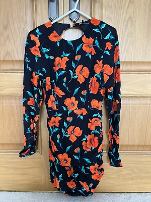 Zara Black Floral Open Back Printed Dress Size Small BNWT