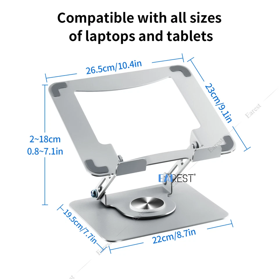 360° Rotating Adjustable Laptop Stand Riser Notebook Computer Holder Desk - Image 4 of 4