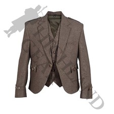 Brown Argyll Jacket Vest-Waistcoat 100 Wool Kilt Jacket- Ex Hire for Wedding