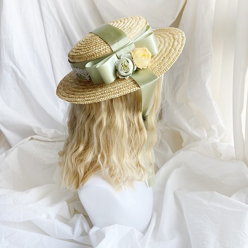 Victorian Women Straw Hat With Green 