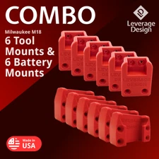 COMBO: 6 / 6 HEAVY DUTY Milwaukee M18 TOOL and Battery Holders Mount MADE IN USA