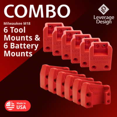 COMBO: 6 / 6 HEAVY DUTY Milwaukee M18 TOOL and Battery Holders Mount MADE IN USA