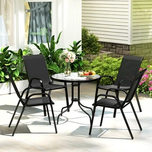 5 Pieces Outdoor Furniture Garden Dining Set with Stackable Chairs, Black