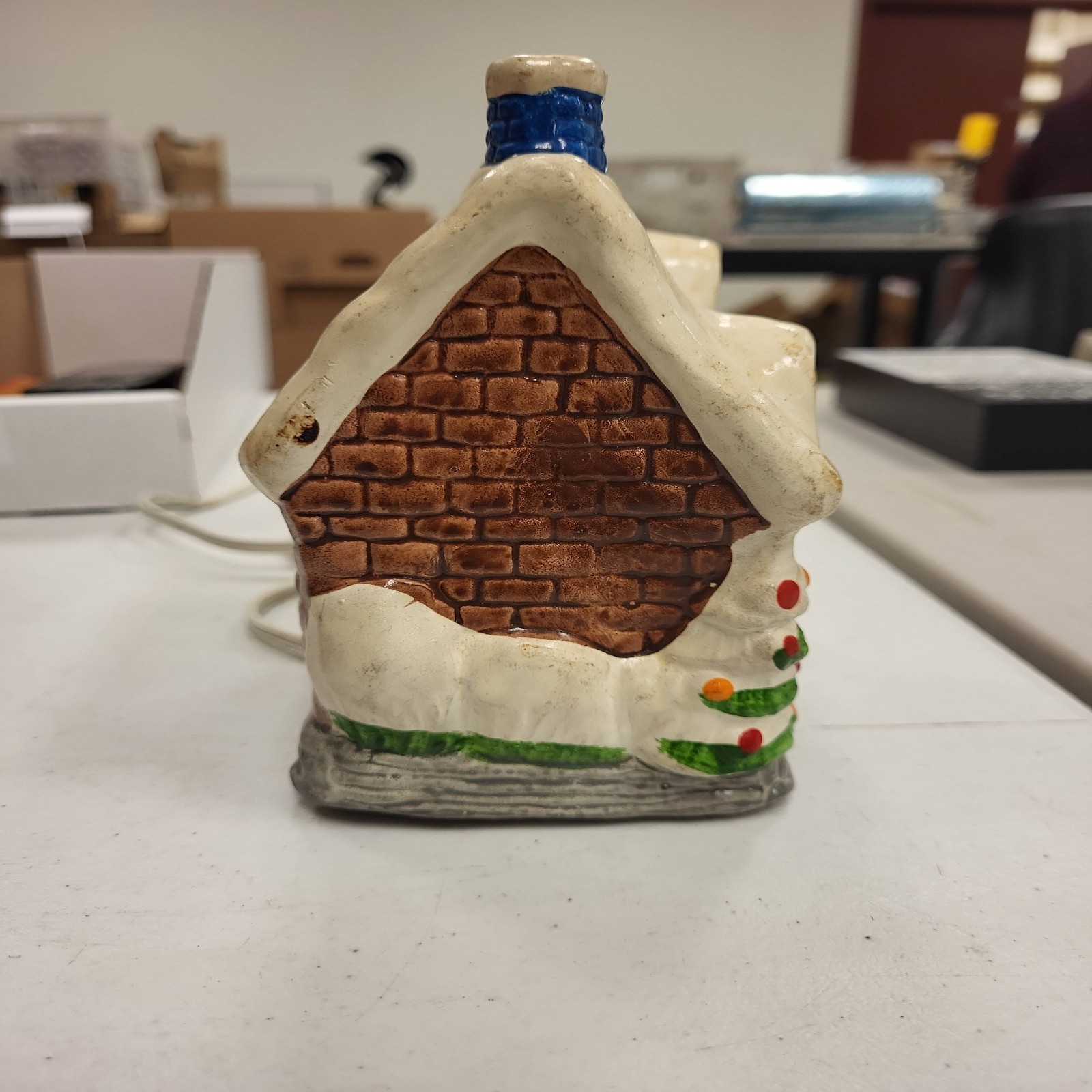 Vintage Ceramic Christmas Village House Tealight Candle Holder Lighted Decor