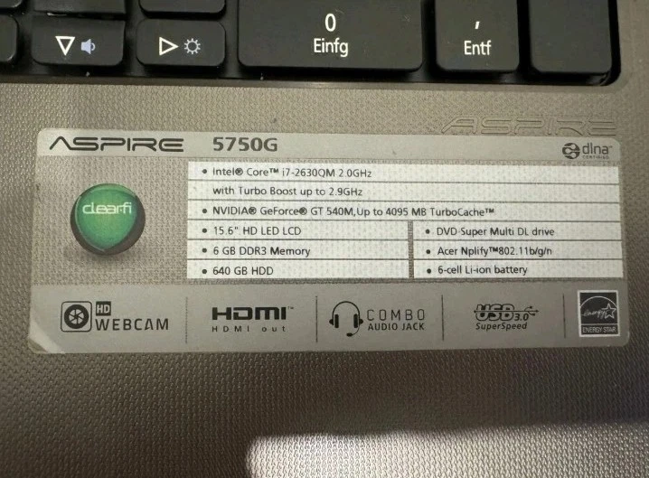 Acer Aspire 5750G - Intel Core i7 2630QM - Nvidia GT540M - RAM 8GB - Immagine 4 di 4