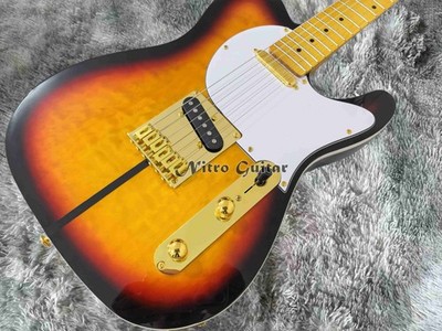 Sunburst Quilted Maple Tuff Electric Guitar Gold Hardware, White Pickguard