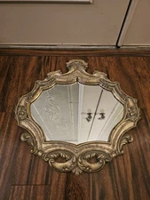 Vintage MidCentury Floretine Style Accent Mirror, Gilted Leaf & Scroll...