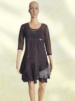 Kleid schwarz Boho Rock & Mesh - Chic Gothic Style - K Woman Gr.38
