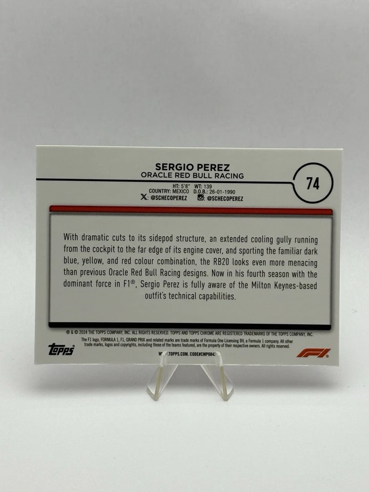 2024 Topps Chrome Formula 1 SERGIO PEREZ #74 F1 Cars Red Bull Racing Sepia - Image 2 of 2
